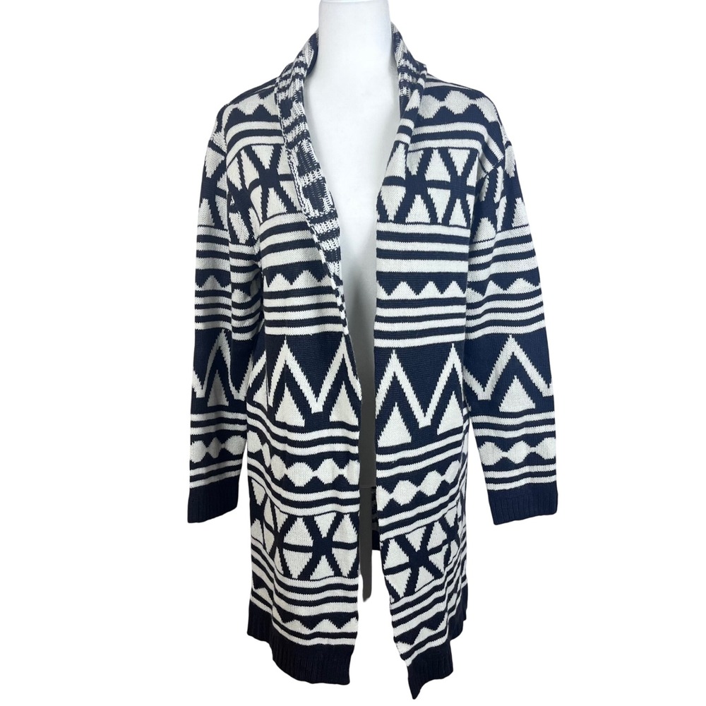 Salon Studio M Geometric Print Open‎ Front Long Sleeve Cardigan Sweater (G655)